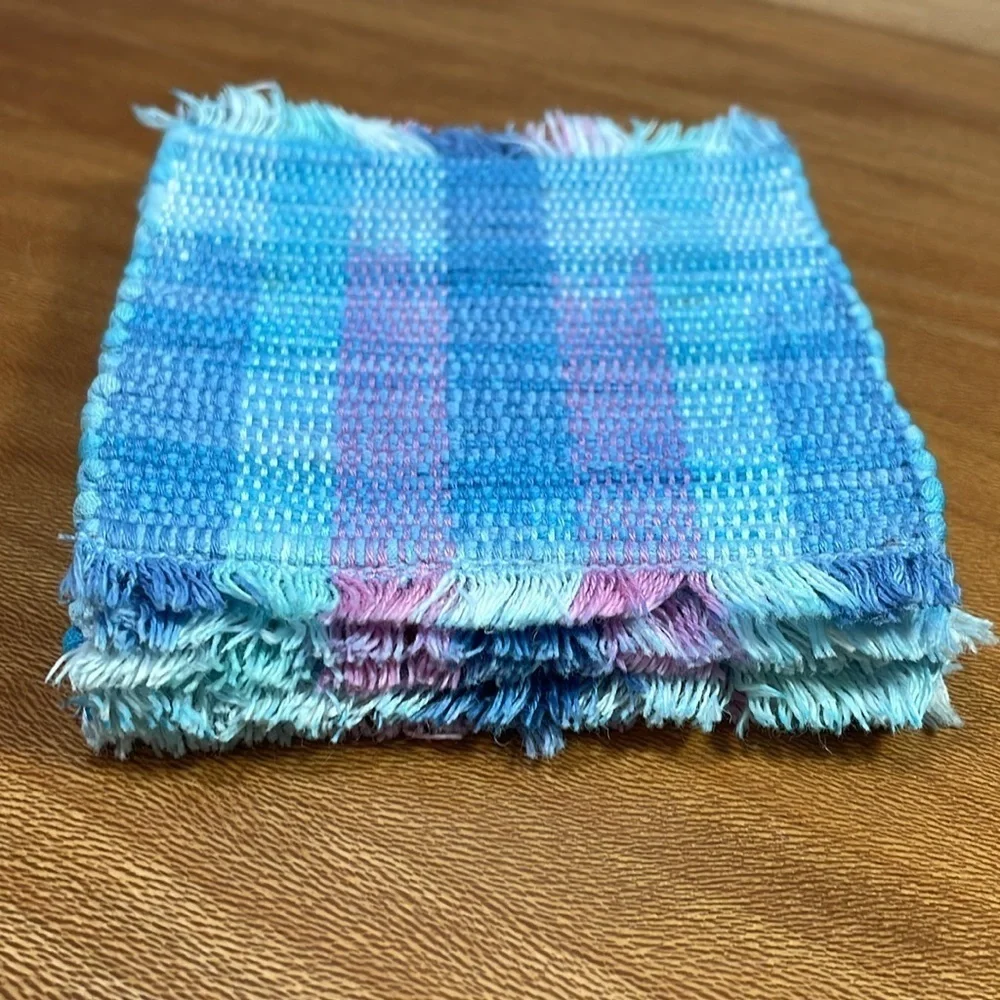 Vintage 90’s Woven Mug Rugs Coaster Cup Place Mats Turquoise Pink Blue Bohemian
